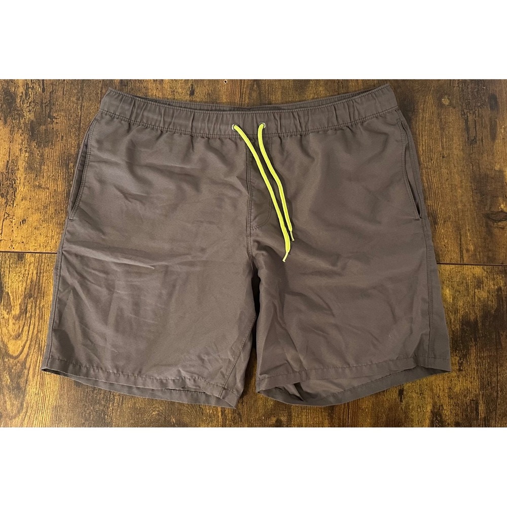 ASOS Mens Swim Shorts Grey Neon Yellow Drawstring Mesh Lined Trunks Size M